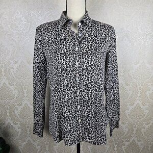 Talbots Size 10 Cotton Animal Button Down Shirt Long Sleeve Rounded Hem
